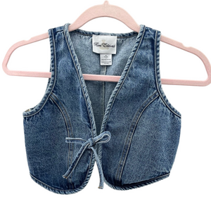 NWT Girls Rare Editions Blue Denim Vest Bow Front  Size 7